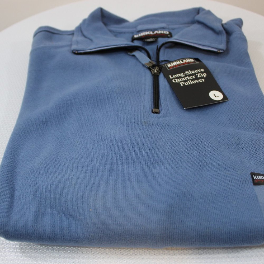 Mens Kirkland Signature Long Sleeve Quarter Zip Pullover Light Blue